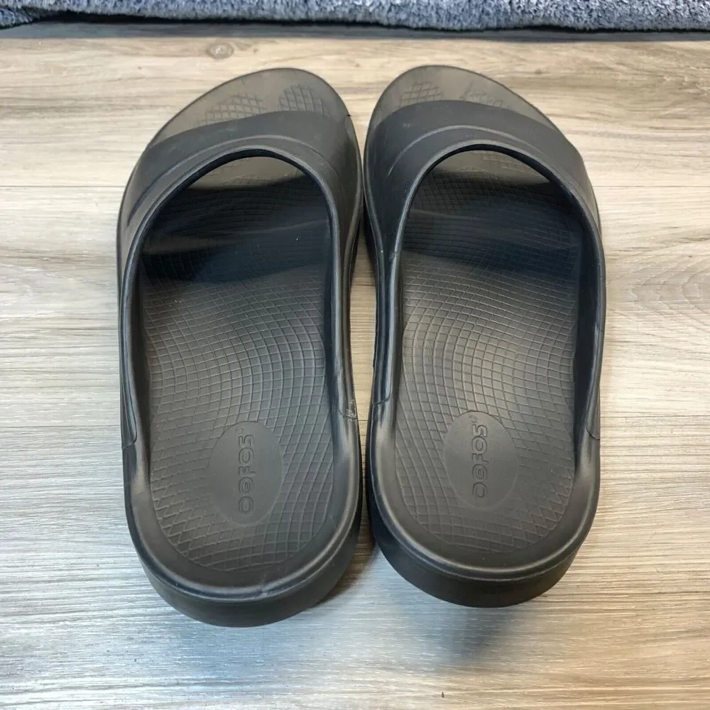 Oofos OOahh Mens 10 Womens 12 Sport Flex Slide Recovery‎ Sandals Black Slides